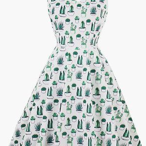Women's V-Neck Sleeveless 1950s Retro Cactus Dress